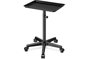 DEER BEAUTY Salon Tray on Wheels - Premium Aluminum Tattoo Tray Rolling Trolley - Adjustable Salon Service Rolling Tray Hairdresser Cart with Clinic Spa Rolling Tray Wheels (Black)
