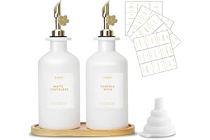 sunal Lot de 2 distributeurs d'huile d'olive avec plateau, lot de 2 distributeurs d'huile d'olive pour cuisine, 350 ml, distributeur d'huile et de vinaigre en verre avec bec verseur lesté, étiquette