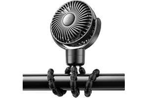 SMARTDEVIL 4000mAh Small Rechargeable Stroller Fan Clip on for Baby, 4 Speeds Car Seat Fan with Flexible Tripod, Dual 360° Rotatable