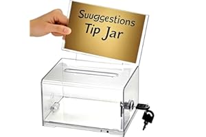 WANLIAN Boîte de don acrylique 1 paquet avec verrou, boîte de vote noire avec porte-pancarte, boîte à suggestions pour la collecte de fonds, don, bar, vote à l'école, 6,2x4,6x3,9 pouces