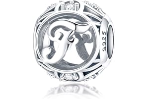 FOREVER QUEEN Charme lettre de l'alphabet Argent Sterling 925 Femmes charm avec 5A Zircone Compatible Pour lettre bricolage Européen Bracelets Cadeau pour la fête des mères