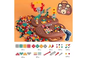 KEEPLUS Creativity Tool Box, Creative Mosaic Puzzle Toy with Electric Drill Screw Tool, Kreativ Spielzeug 3D Puzzle Mosaik Spiel Werkzeugkoffer Kinder Spiele, Mosaik Steckspiel Spielzeug für Kinder (A)