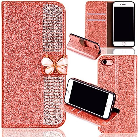 iPhone 8 Plus Leather Case,iPhone 7 Plus Flip Wallet Case,Case for iPhone 8 Plus with 5.5 inch Screen,3D Funny Cute Elegant Butterfly Bling Glitter Diamond Pattern Leather Stand Function Flip Kickstand Wallet with Card Slot Holder Protective Cover [Magnetic Closure] [Full Body protection] for Apple iPhone iPhone 8 Plus/iPhone 7 Plus 5.5