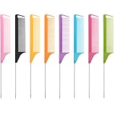 8PCS Rat Tail Comb Set,Stainless Steel Pintail Carbon Fiber Parting Comb,Pin Tail for Sectioning, Braiding, Styling,Anti-Stat