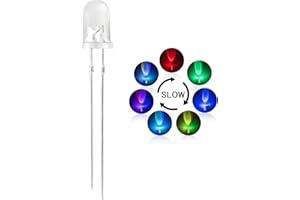 DiCUNO 100PCS 5mm LED diodes, diodes électroluminescentes RVB à clignotement lente, multicolores 5MM RVB diverses LED 3.0-3.4 V, 20m