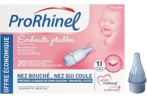 Prorhinel Embouts Jetables Mouche Bébé Manuel x20, Embouts Souples, Pour Nez Bouché et Ecoulement Nasal, Doux Hygiénique, Fabriqué en France