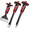 Bolster Chisel Set 3-Pieces, MAXPOWER Masonry Chisel Set with Thickness Hand Guard Included 300mm Point Chisel, 300mm Cold Chisel and 220mm Brick Chisel