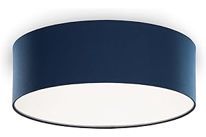 youngDECO® Plafonnier Rond – Luminaire Plafonnier Avec Bleu Foncé En Tissu De Coton Abat-jour Ø28cm - Éclairage du plafond Pour Une Agréable Atmosphère Dans Le Salon, La Chambre d'enfant Ou La Cuisine