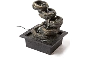 SEINHIJO Zimmerbrunnen Feng Shui Burnnen Garten Wasserfall Dekor Geschenk Modern Skulptur Arts Wohnzimmer Statue Polyresin Figuren LED Licht 25cm