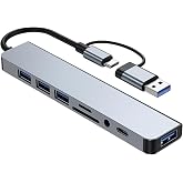 Leloco USB C Hub 8'i 1 arada USB Hub 3.0 Multiport adapt&ouml;r&uuml;, TF/SD kart okuyucu, 3,5 mm ses bağlantısı, USB-A/C-3.0 bağlantı 
