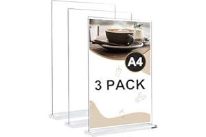 Samamoca 3 Stück T-Ständer Aufsteller Doppelseitiger Vertikaler Menükartenhalter,a4 acrylic table sign holders,aufsteller a4,tischaufsteller,plexiglas aufsteller a4 für Restaurants,Cafés,Büros,Fotos
