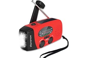iRonsnow Radio de Emergencia, Radio Solar Portátil FM/Am/WB Manivela de la Mano Radio con 2000mAh Banco de Energía como Power Bank LED Linterna para Actividades Al Aire Libre y Emergencias