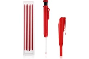 Amabro Pennarelli per fori profondi,di matite per fori profondi a lunga durata Matite da carpentiere solide con temperino incorporato Pennarello per la lavorazione del legno 6 mine di ricambio (Rosso)