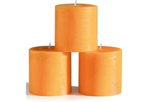 CANDWAX 3x3 inch Pillar Candle Set of 3 - Decorative Candles Unscented and No Drip Candles - Ideal as Wedding Candles or Large Candles for Home Interior - Orange Candles