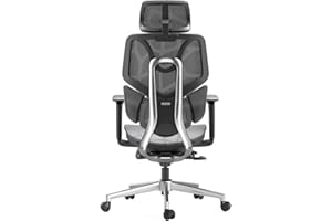 Ergonomiczne krzesło biurowe Hbada, krzesło obrotowe z elastycznym podparciem lędźwiowym, regulowane oparcie, zagłówek i podłokietnik, krzesło z siatki, krzesło biurowe z podpórką, czarne