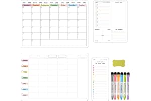 WOWLELA Magnetic Calendar for Refrigerator, Dry Erase Magnetic Calendar, 4pcs Reusable Dry Erase Monthly Fridge Whiteboard Calendar Magnet Weekly Planner White Board with 6 Colors Dry Erase Markers &1 Eraser