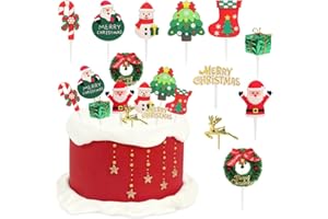 DEARLIVES Christmas Cake Decorations Toppers,10PCS Cake Toppers Set, 3D Santa, Christmas Tree & Merry Christmas Sign Reusable XMAS Cupcake Topper