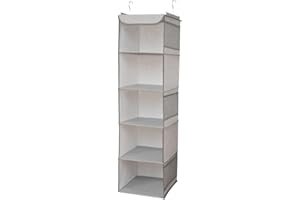 BrilliantJo Organizer Armadio, Portattuto da Appendere con 5 Scomparti con 6 compartiment Laterali a Rete per Vestiti con 2 Ganci Organizzatore Armadio da 30 x 30 x 108 cm Grigio Chiaro