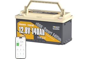 Power Queen 12V 140Ah Batterie avec Bluetooth, Smart LiFePO4 Batterie Lithium 150A BMS, 15000 Cycles Profondes, Sièges de Camping-Car DIN H8 L5 Taille Groupe 49, pour Caravane RVs