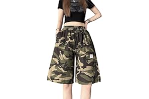Linsennia Pantaloncini Cargo Donna Mimetici a Vita Alta Y2k Bermuda con Tasche Lunghezza Ginocchio Casual