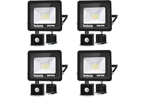TOOBETTP Proyector LED con sensor de movimiento 20 W, blanco frío, 2000 lm, foco LED exterior 6500 K, proyector LED, iluminación exterior, IP66, impermeable, para jardín, garaje, patio y fábricas, estadios, 4