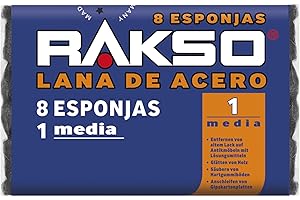 RAKSO Lana de acero medio 1-8 almohadillas, alisa la madera, elimina la pintura vieja de muebles antiguos, limpia suelos de caucho duro