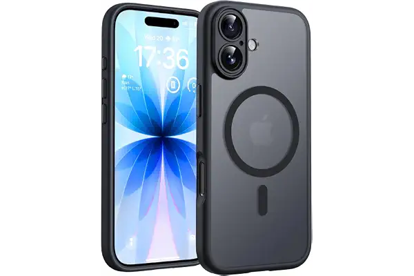 TOCOL Funda para iPhone 17, Protección Lente Cámara, Anillo Magnético Integrado, Compatible con Magsafe, Protección contra Caídas, Translúcida Mate Trasera, Titanio Negro