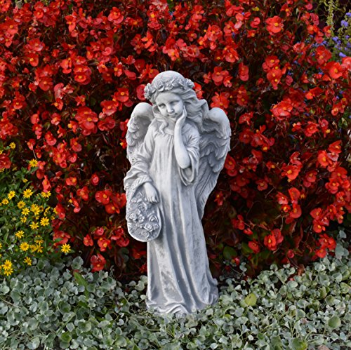Liebevolle Engel Figur Gartenfigur aus Steinguss frostfest Grabdeko