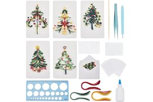 WEBEEDY 20 Sets DIY Christmas Tree Quilling Kit Handmade Christmas Tree Quilling Card with Instruction DIY Happy Christmas Congratulation Cards for Friends Families and Colleagues