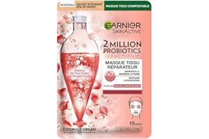 GARNIER Skin Active - Masque Visage Tissu 2 Million Probiotics - Masque Réparateur - Éclat & Hydratation - Enrichi en Fractions de Probiotiques - Vegan & Cruelty Free - Tous Types de Peaux - x1