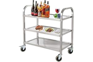 ALPIKA 3 Tier Stainless Steel Serving Catering Cart Utility Rolling Cart Kitchen Island Trolley Storage Cart with Locking Wheels, Ideal for Kitchen Hotels, 72 x 82x 40 CM