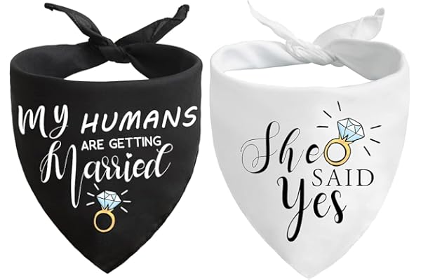 My Humans are Getting Married She Said Yes Dog Bandana, Wedding Engagement Photos, Pet Scarf Accessories,Pet Accessories for Dog Lovers, Bridal Shower Gift, Pack of 2