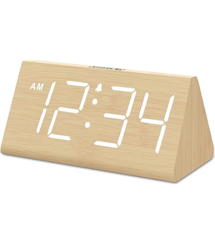 Réveil numérique en bois avec station de charge, réveil numérique avec thermomètre, 3 heures de