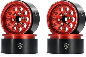 Treal RC Wheels 4pcs 1.9 Inch Beadlock RC Rims Set for 1:10 RC Crawler Compatible with Axial SCX10 SCX10 II 90046 SCX10 III AXI03007 TRX4 D90 12mm Hex (Red)