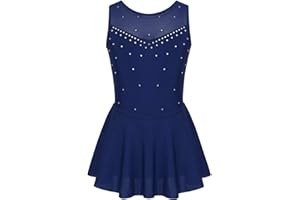 iEFiEL Mädchen Eiskunstlauf Kleid Glitzer Ballettkleid Ärmellos Ballettanzug Ballett Trikot Body mit Strass Wettbewerb Kostüm Gymnastikanzug