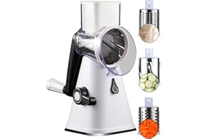 D L D DLD Multifunctional Vegetable and Fruit Cutting Machine, Rotating Drum Cheese Grater with 3 Stainless Steel Revolving Blades, Manual and Safe Milling, Slicer (Gray)