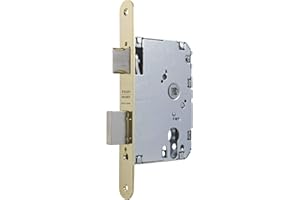 TESA ASSA ABLOY Cerradura para puertas de madera 2010P, sin cilindro, entrada de 50mm, con frente redondeado, acabado hierro latonado