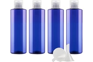 ZEOABSY 4 Pièces 200 ML Bleu Bouteille en Plastique avec Bouchon à Charnière Transparent, Épaule Plate Vider Bouteille Ronde en PET de Voyage pour Cosmétiques Liquides