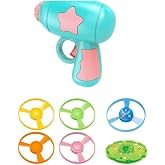 Illuminated and Colorful Flying Propeller Toy for Pets with Winding Launcher, 5 Propellers + 1 Illuminated Spinning Top