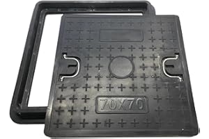 NATOTELA Manhole Cover and Frame Fiberglass,Cover Size 700x700mm/Overall size 800x800mm Square Drain Cover Access Inspection Reinforced Steel Embedded Sewer Cover with Handles Non-slip Solid Black