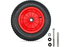 MxMan 14" Pneumatic Wheelbarrow Tyre 3.50-8 - Wheelbarrow Wheel Replacement, Heavy Duty Replacement Tyre for Sack Trolley 1" Bore With 130mm Bolt & Nut and 1/2" Bore Adapter