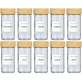 alpina Pot Epices Verre Lot de 12 - Petit Pot en Verre avec Couvercle Bambou et Doseur - Rangement Cuisine et Rangement Epice
