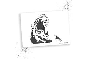 LaserCad Schablonen BANKSY Streetart (B013, Girl and Bird, DIN A2) Stencil für Graffiti, Airbrush, Kunst, Deko, zum Malen