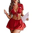Softwrap Nurse Costume, Tie-Front Crop Top and Mini Skirt, Black with Red Accents, One Size