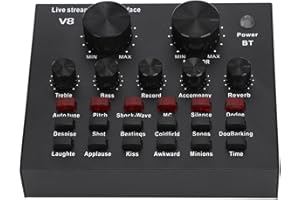 AKOZON V8 Mixer audio Bluetooth USB, trasmissione computer di seconda generazione Live Mixer Card Voice Changer ABS Black Sound Voice Changer con interfaccia mixer a 18 effetti per lo streaming D