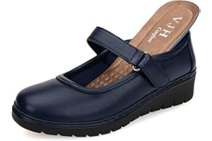 VJH Confort Women s Mary Jane Flats, Breathable Comfort Round Toe Low Heel Slip-on Light Weight Walking Shoes