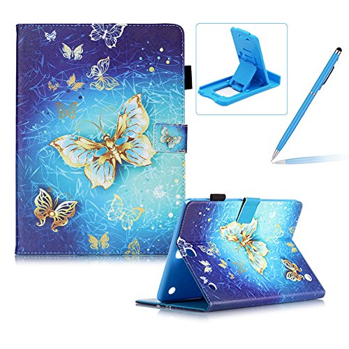 Für Samsung Galaxy Tab A 9.7 Zoll SM-T550 Leder Tasche Hülle,Für Samsung Galaxy Tab A 9.7 Zoll SM-T550 Leichter Wallet Kickstand Hülle,Herzzer Mode Hübsch [Luxus Schmetterling Gedruckt] Shockproof Kratzfest PU leder Mappen Geldbeutel Folio Abdeckung mit Karte Bargeld Schlitz Weiche TPU Innere Kasten Hülle Case für Samsung Galaxy Tab A 9.7 Zoll SM-T550 + 1 x Frei Blau Handy Halterung Ständer + 1 x Frei Blau Stift Stylus
