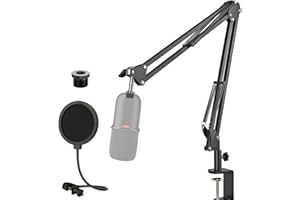 HyperX SoloCast Mic Boom Arm Stand with Pop Filter, Adjustable Microphone Stand with Upgraded Desk Table Mount Clamp for HyperX SoloCast Condenser Microphone by Rigych