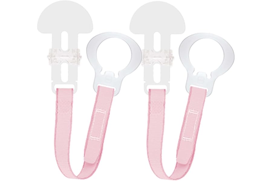 MAM Dummy Clip | 2 Pack | Baby Soother Clips Fit All MAM Soothers | Adjustable Length and Lightweight Design | Baby Accessories | Pink with Pink Strap | Dummies Not Included