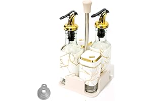 SAEIV Huile D'olive + Sel Poivre Bouteille Verre 4 Pièces,2 Bouteille Huile Olive 160ml,2 Pot a Epices 120ml,1 Support Bouteille